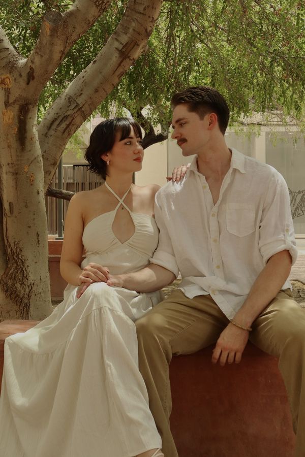 The two of us sitting under a palo verde tree