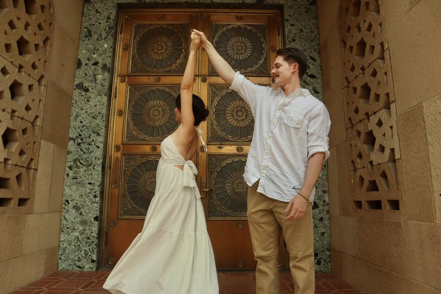 The two of us dancing in the doorway of Phoenix Old City Hall